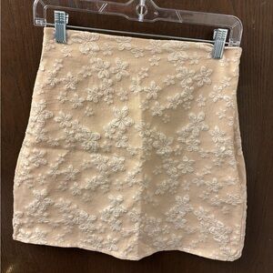 Floral Embroidered Tan Skirt